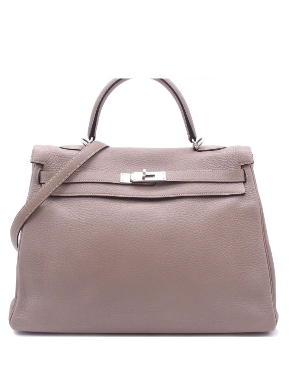 Hermes Kelly 35 Gray Silver Taurillon Clemence Handbag